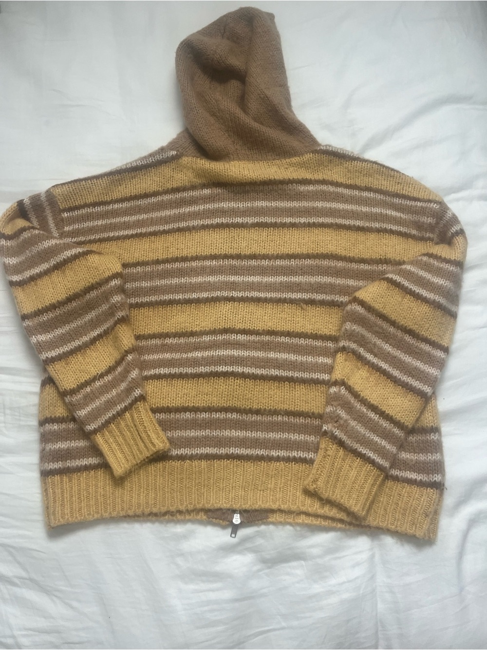 Urban Outfitters Striped Hooded Sweater in Mustard, Brown, and Cream